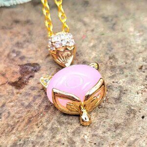 Nature Rose Quartz Gold Tone Fox Pendant Necklace
